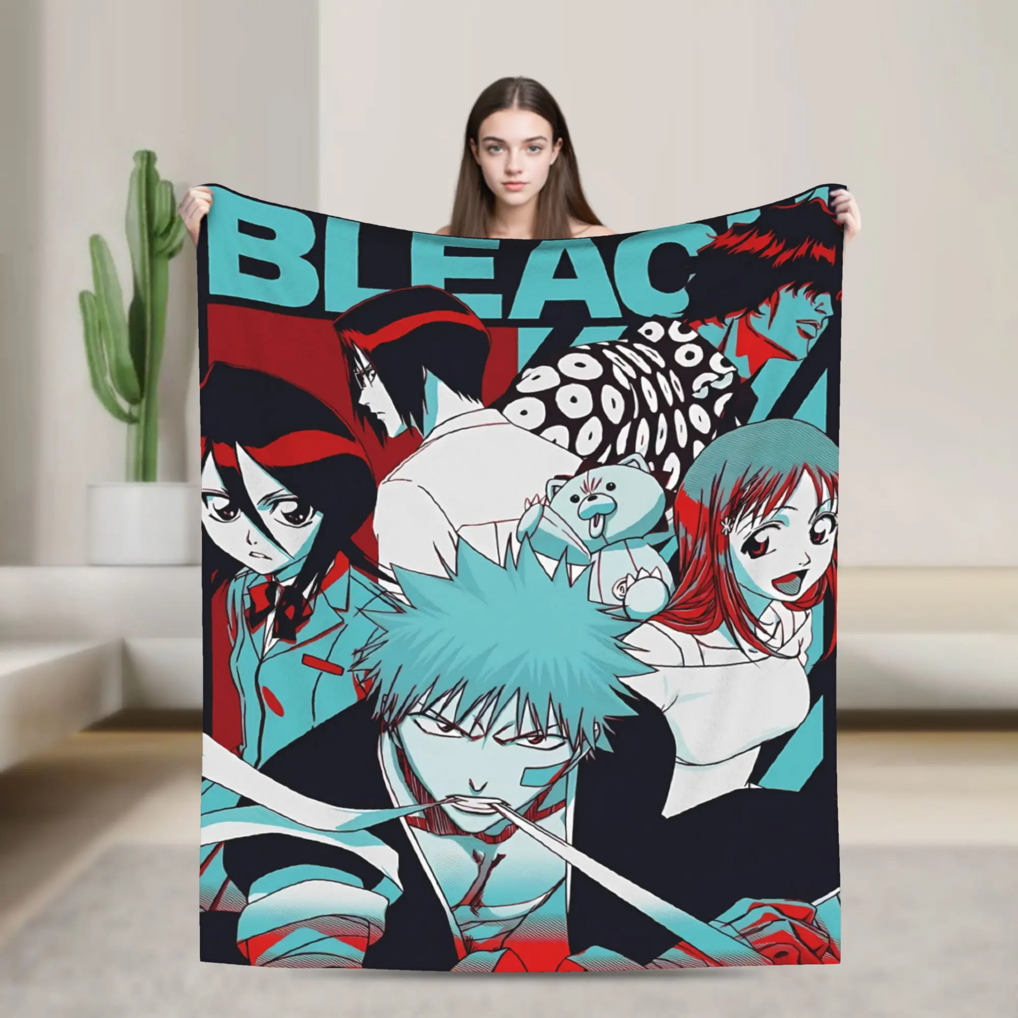 Ichigo Grimmjow Battle Soft Warm Blanket Bleached Travel Plush Throw Blanket Fluffy Couch Bed Flannel Bedspread Sofa Bed Cover