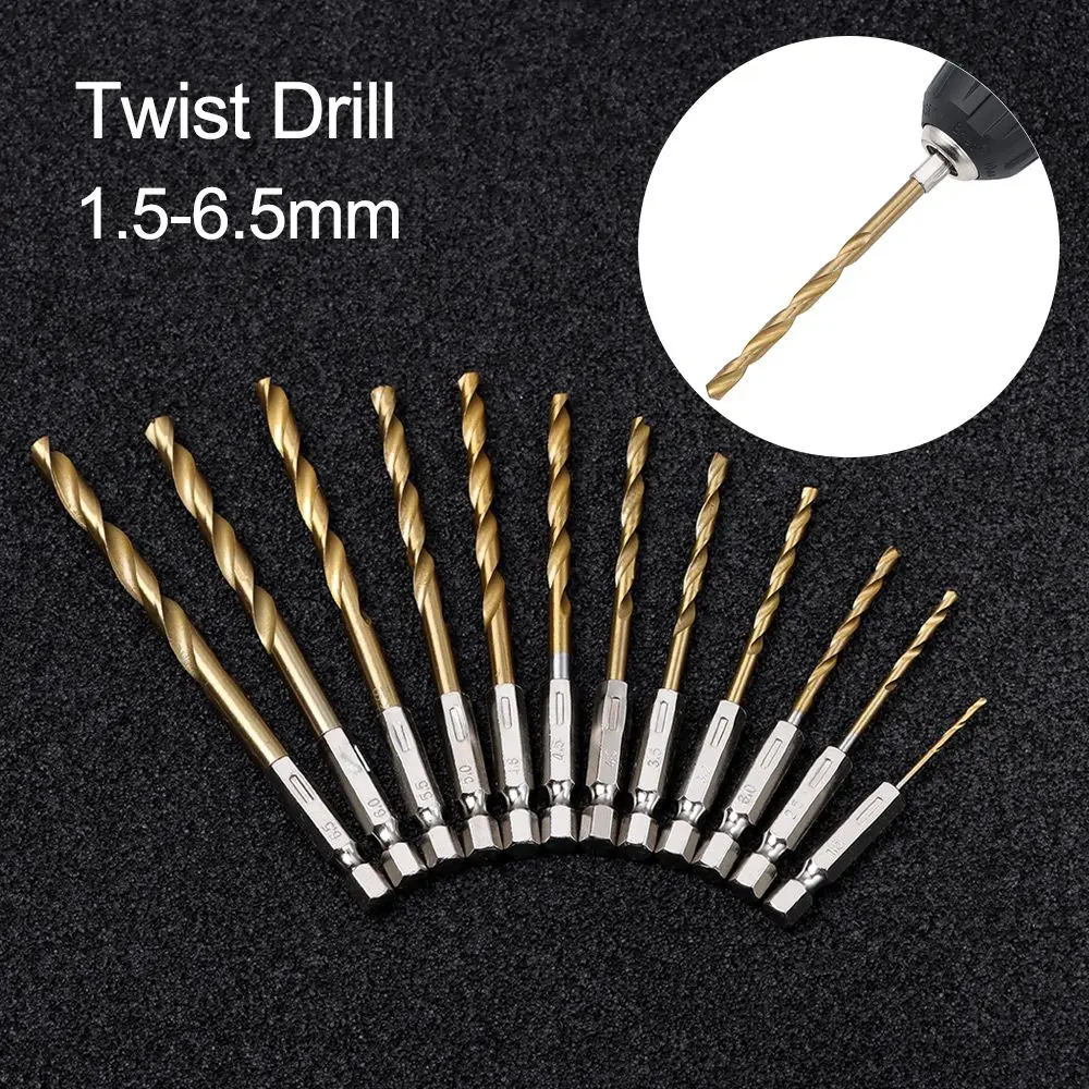 

High Quality High Speed Steel Drill Bit 1.5-6.5mm 1/4 Hex Shank Twist Drill Titanium Coated Drilling Bit Tool Parts Accessories