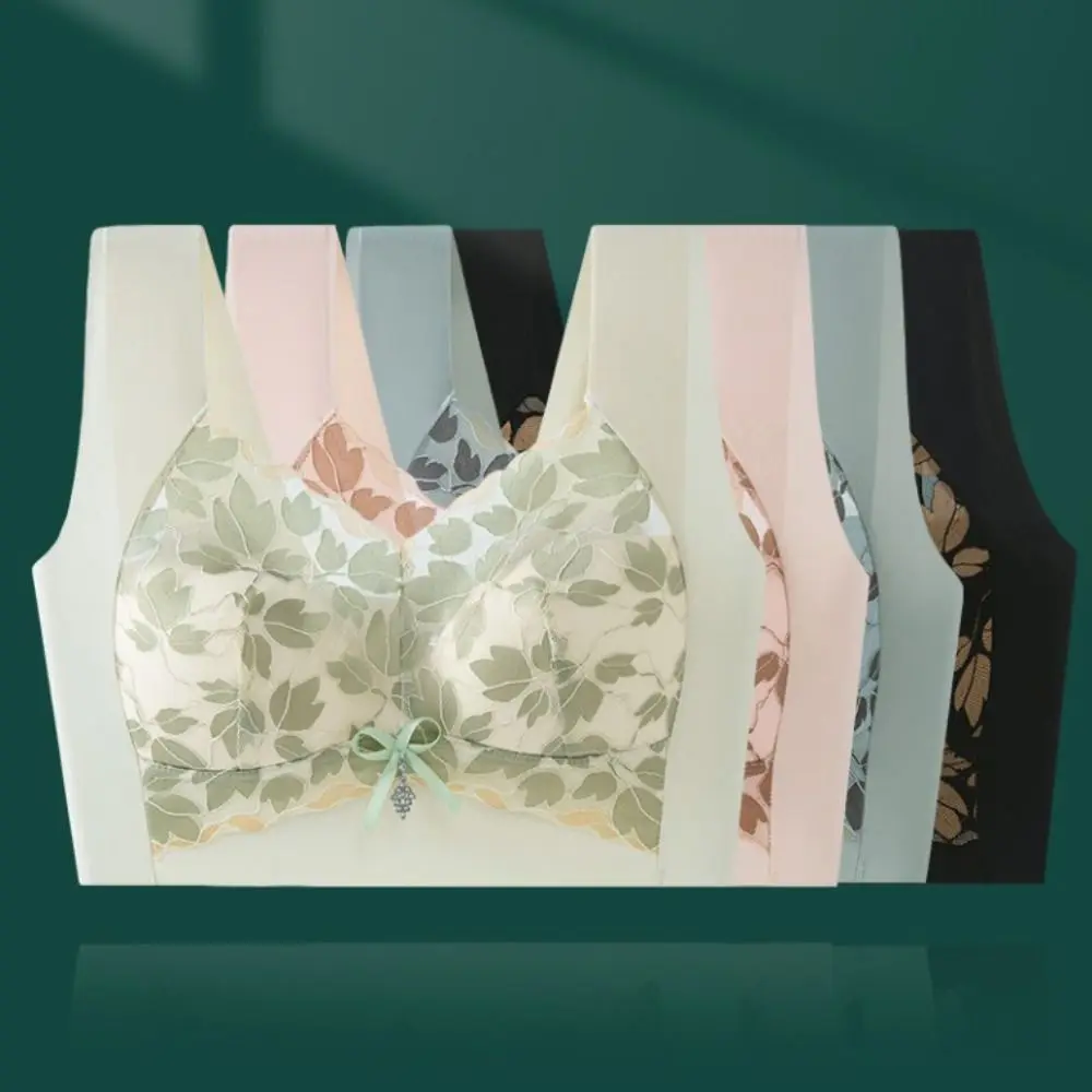 تنفس ورقة الدانتيل العميق الخامس حمالات الصدر Bowknot كوب كبير رفع حمالات الصدر سلس الملابس الداخلية حمالات الصدر اللاسلكية الجري