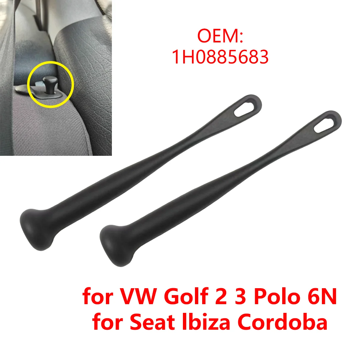 2 Peças 1H0885683 Botão de Controle da Dobradiça do Banco Traseiro do Carro, Parafuso do Encosto, Haste Guia e Alça para VW Golf 2 3 Polo 6N, Seat Ibiza Cordoba