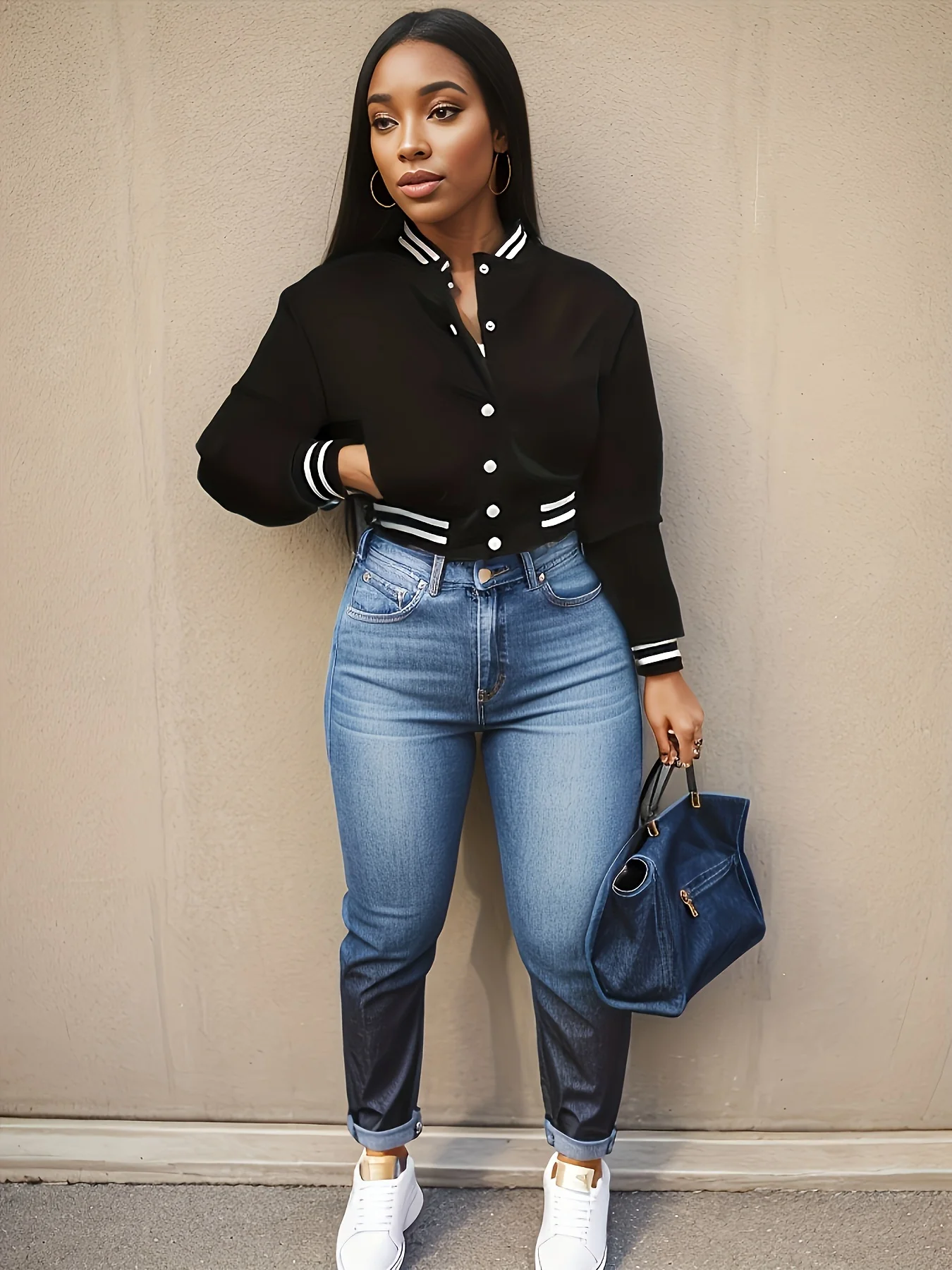 

2024 Cross border Autumn European and American Women's Color blocked Jacket Single breasted Letter Baseball Jacket Sports Jacket