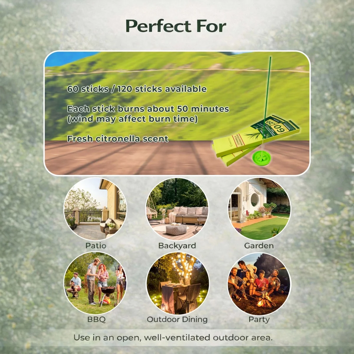 Lemongrass Citronella Mosquito Repellent Incense Stick for Outdoor Garden Backyard Fishing Barbecue Camping