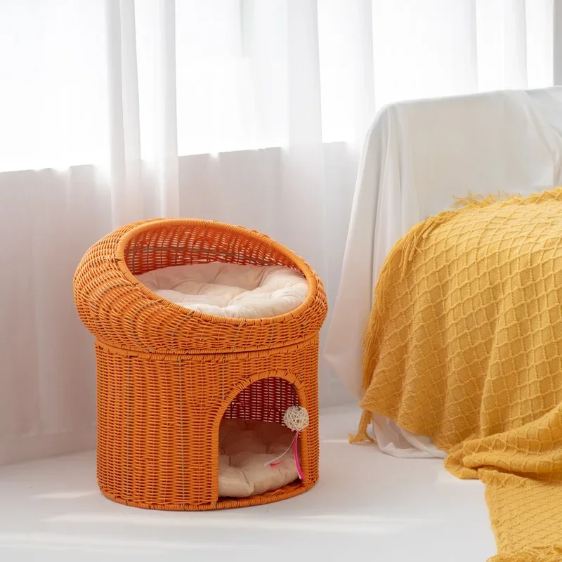 

Cats cool in summer, cats, breathable rattan houses