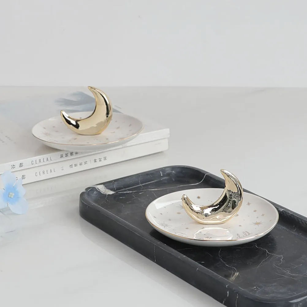 

1Pcs Environmental Friendly Ceramic Jewelry Dish Moon Star Pattern Smooth Line Jewelry Storage Tray for Western Dessert Sushi
