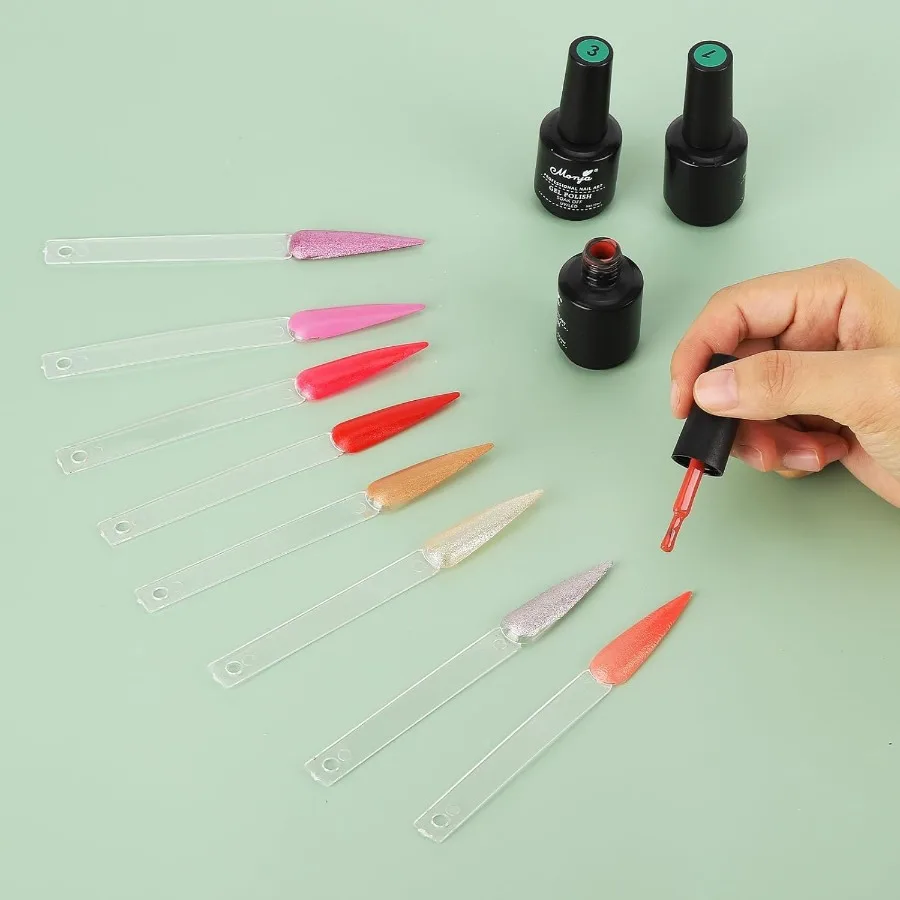 Bâtons d'échantillons d'ongles avec autocollants numériques, 150 pièces, pour affichage des couleurs, échantillons de vernis à ongles transparents en forme d'aiguilles avec anneau pour