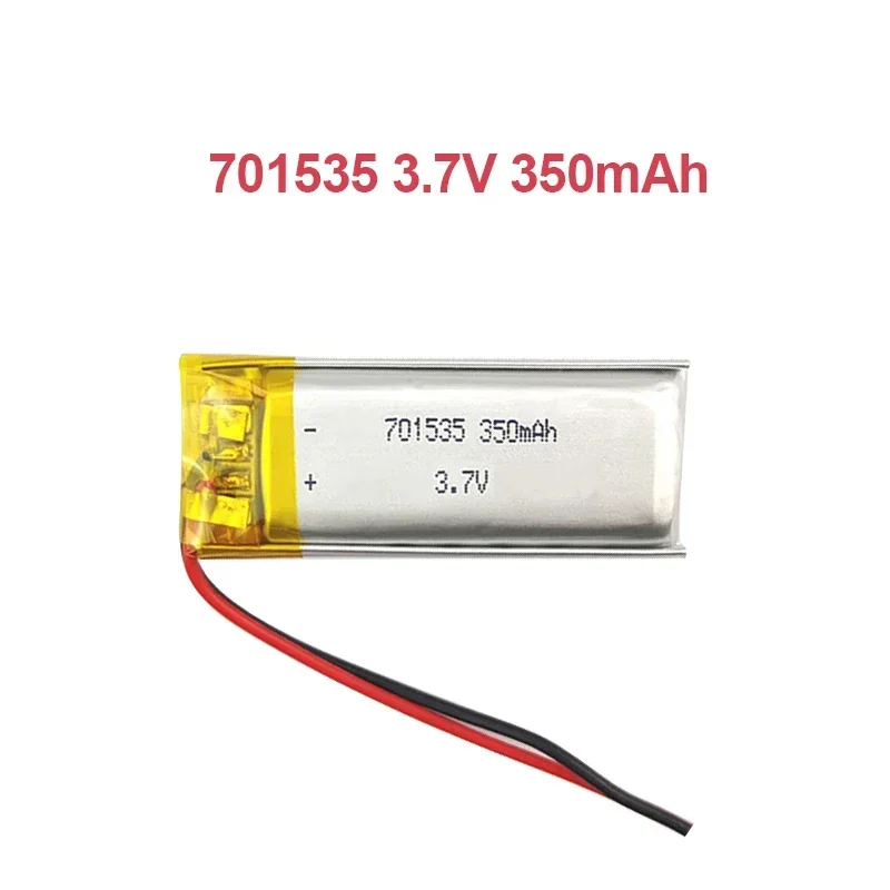 701535 3.7V 350mAh LiPo Battery Rechargeable Lithium Polymer Battery with PH2.0 Plug for Bluetooth Headset POS Terminal