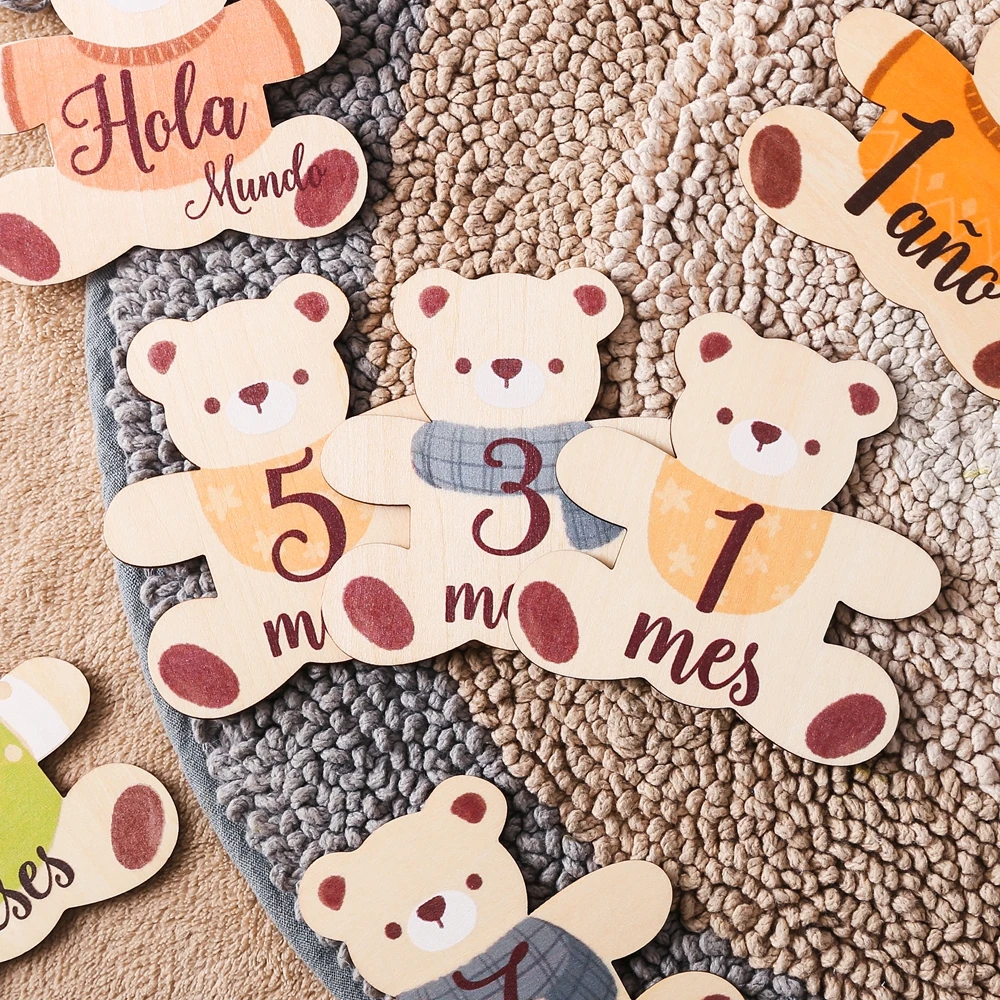 7Pc Baby Milestone Cards Monthly Recording Commemorative Card Double-Sided Growth Tracker Newborn Photography Props Spanish
