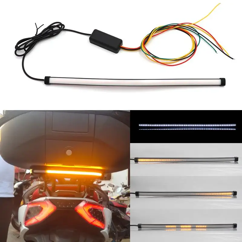 30cm 45cm Motorcycle Bike Red/White Amber LED Taillights Sequential Flowing LED Light Strip Bar Turn Signal Light