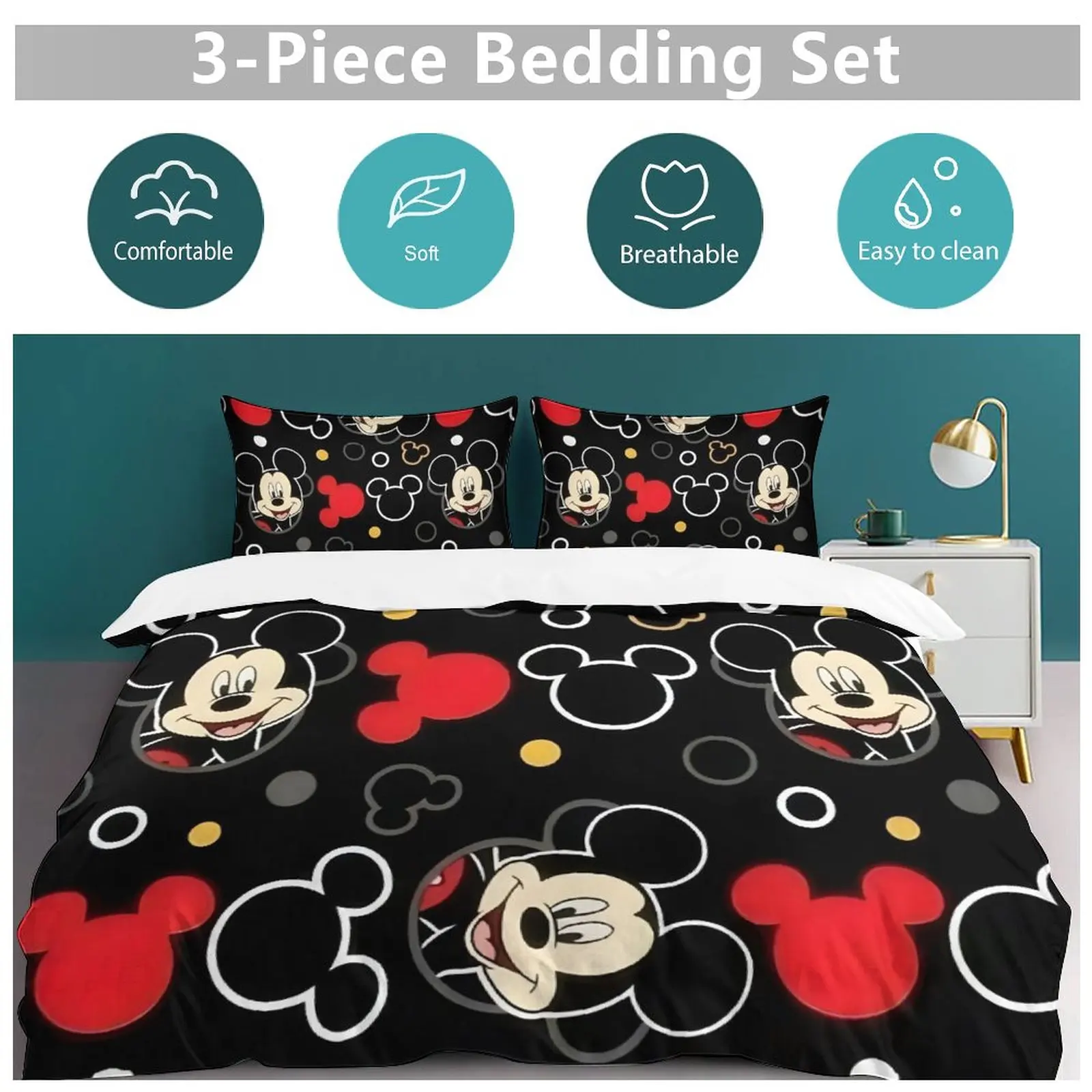 Imagem -03 - Disney Mickey e Minnie Mouse Fundamento Conjunto para Crianças Colcha Capa de Edredão Consolador Fronha Roupa de Cama Quarto Criança Menino