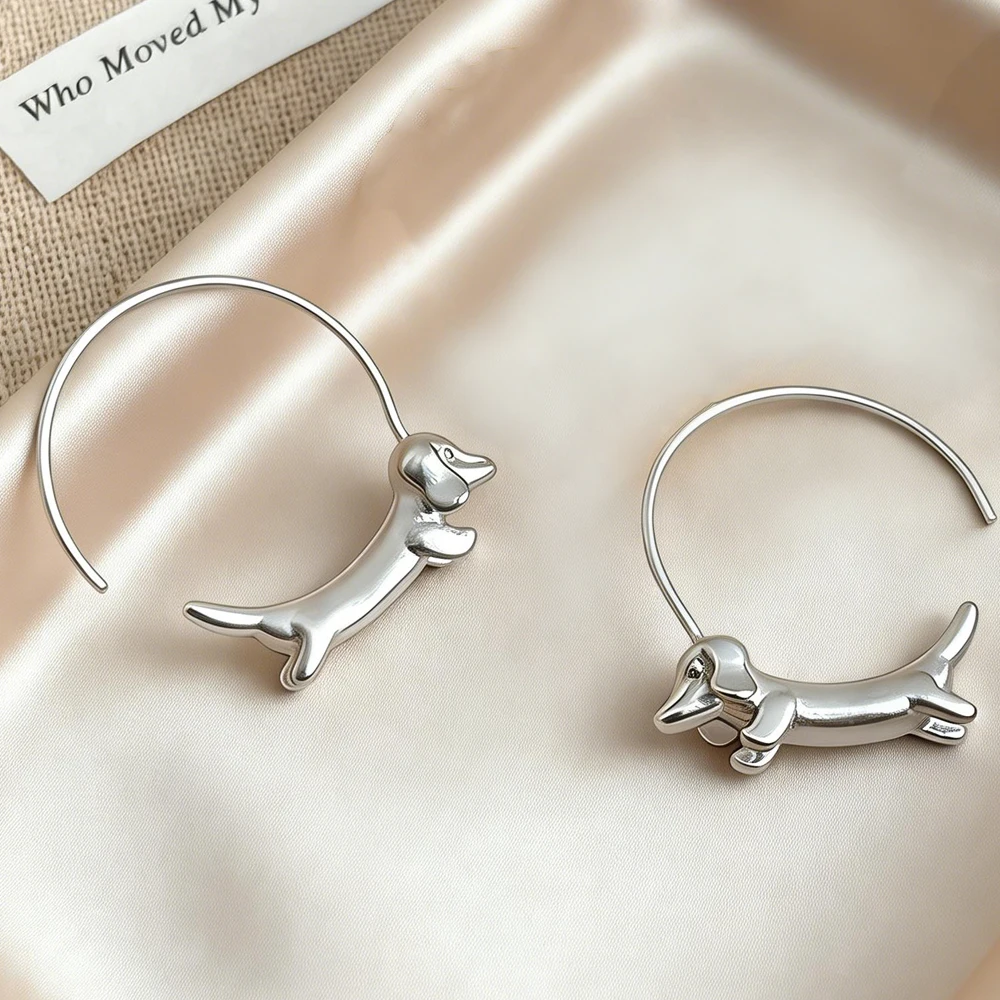 YILUOCD Original Dackel-Hunde-Creolen für Damen, versilbert, Wursthunde-Ohrschmuck, besonderes Geschenk für Hundeliebhaber, Schmuck