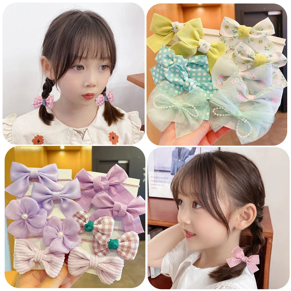 10pcs ผมหวานวงกลมน่ารักดอกไม้ผมวงยืดหยุ่นผมสาวป้องกัน Bow Tie Scrunchies ผมเชือกผมเด็กอุปกรณ์เสริมผม