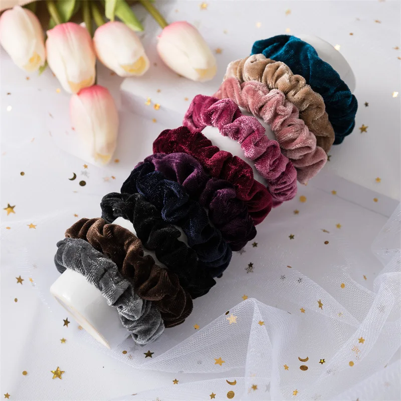 2024 New Trendy Slim Hair Scrunchy Wholesale 12pcs/lot Women Hairbands Thin Velvet Rubber Bands Girls Scrunchies Set