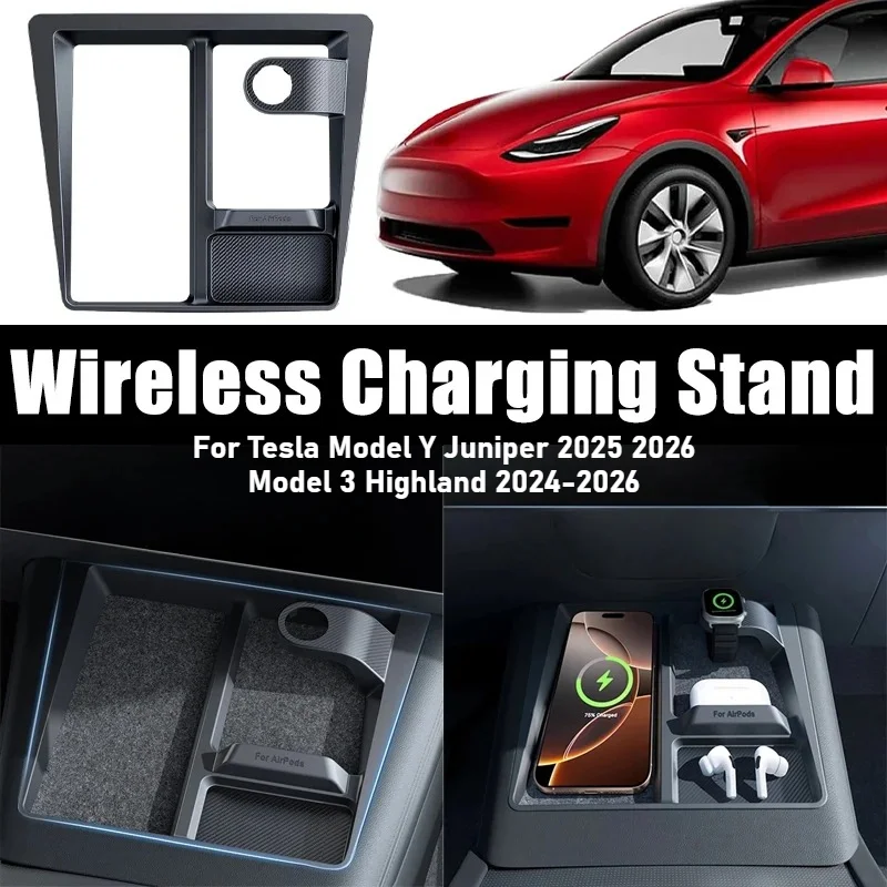 Auto Drahtlose Ladestation Für Tesla Modell Y Juniper 2025 2026 Modell 3 Highland 2024-2026 Kann Mobiltelefone Kopfhörer