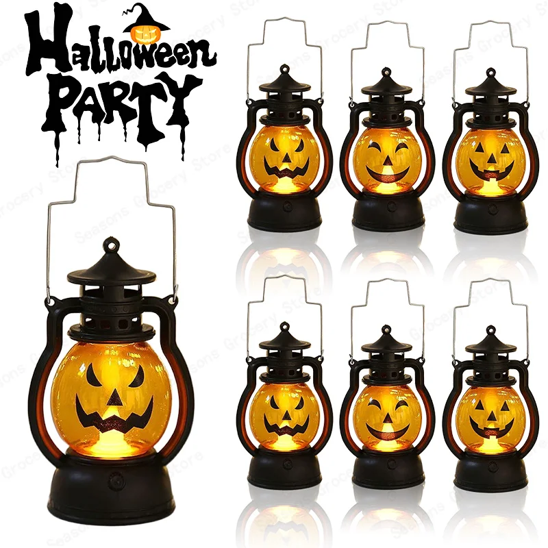 

Halloween Pumpkin Lights with Flashing LED Lights Portable Lanterns Vintage Handheld Lights Oil Lamps Party Yard Supplies