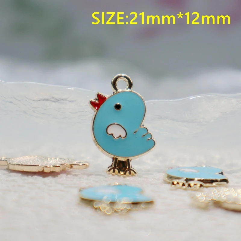 10PCS Cartoon Kawaii Chicken Alloy Enamel Pendant Shiny Cute Metal Charms DIY Necklace Bracelet Earrings Keychain Accessories