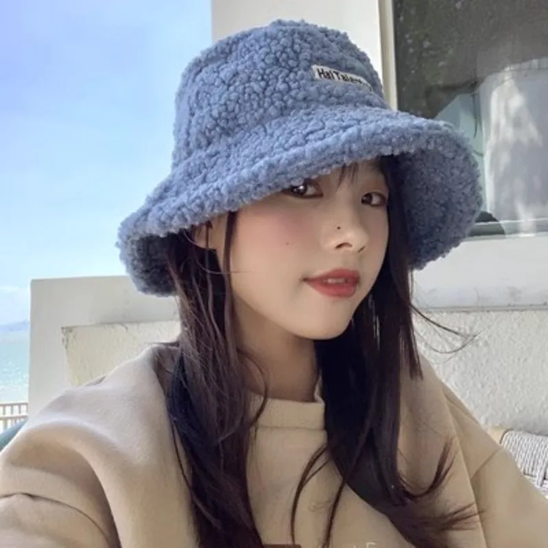 2023 Lamb Faux Fur Bucket Hat Winter Warm Velvet Hats for Women Lady Thicken Bob Panama Outdoor Panama Fisherman Hats Caps Girls