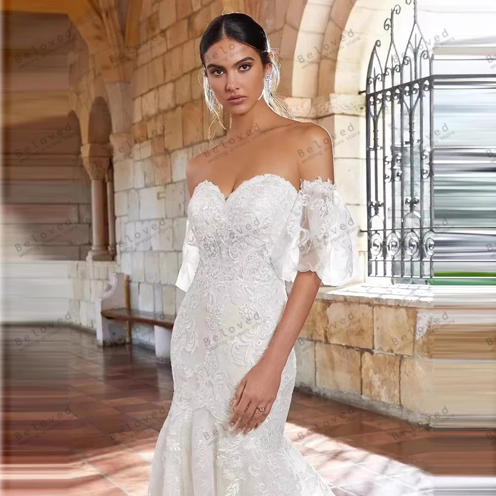 فساتين زفاف براقة فساتين زفاف رائعة دانتيل زينة أكمام قابلة للانفصال رداء عتيق فيستدوس دي نوفيا مخصص