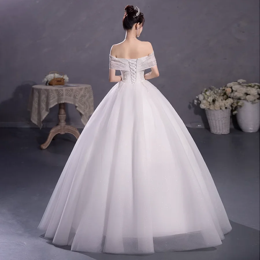 Vestido de novia con hombros descubiertos, traje de baile hinchado con cuentas ostentosas y cordones en la espalda, talla grande, 2023, 2024, 116