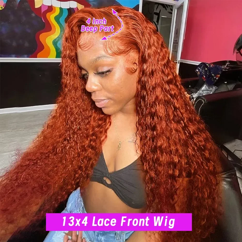 

Orange Ginger Lace Front Wig Curly Human Hair Wigs For Women 30Inch Deep Wave Frontal Wig 13x4 13x6 HD Lace Front Human Hair Wig