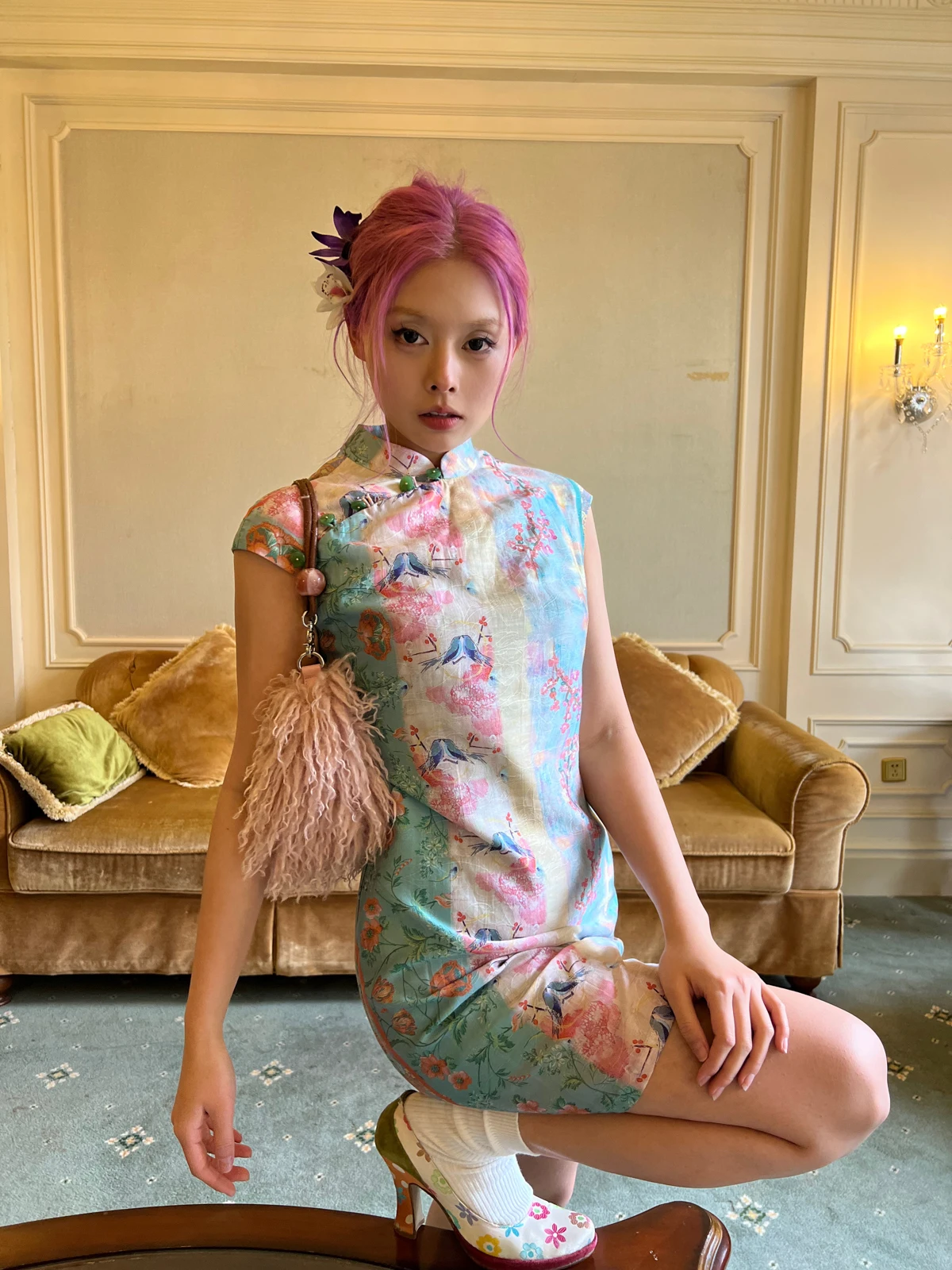 

Annie's Armor Chen Yue New Chinese Sle Printed ort Qipao Dr Original Design Retro Ele round Collar Svel Dail...