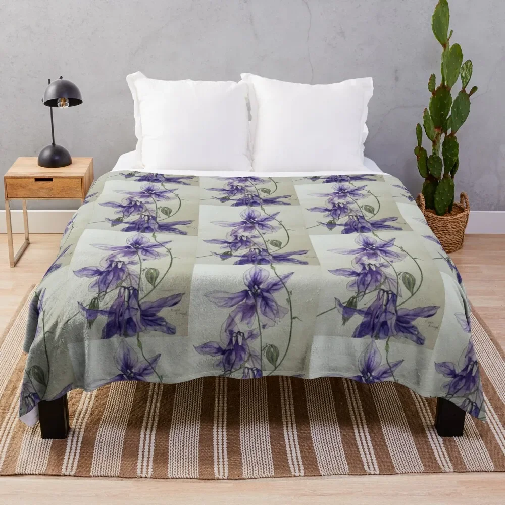 Aquilegia columbine blue watercolour painting Throw Blanket halloween for winter Blankets For Sofas Heavy Blankets