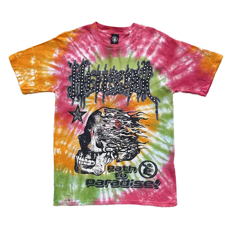 Hellstar Studios Ins Skeleton Head Tie Dye Unisex Short Sleeve T Shirt Youth Fashion Spring 2024 round Neck Basic Style view 5