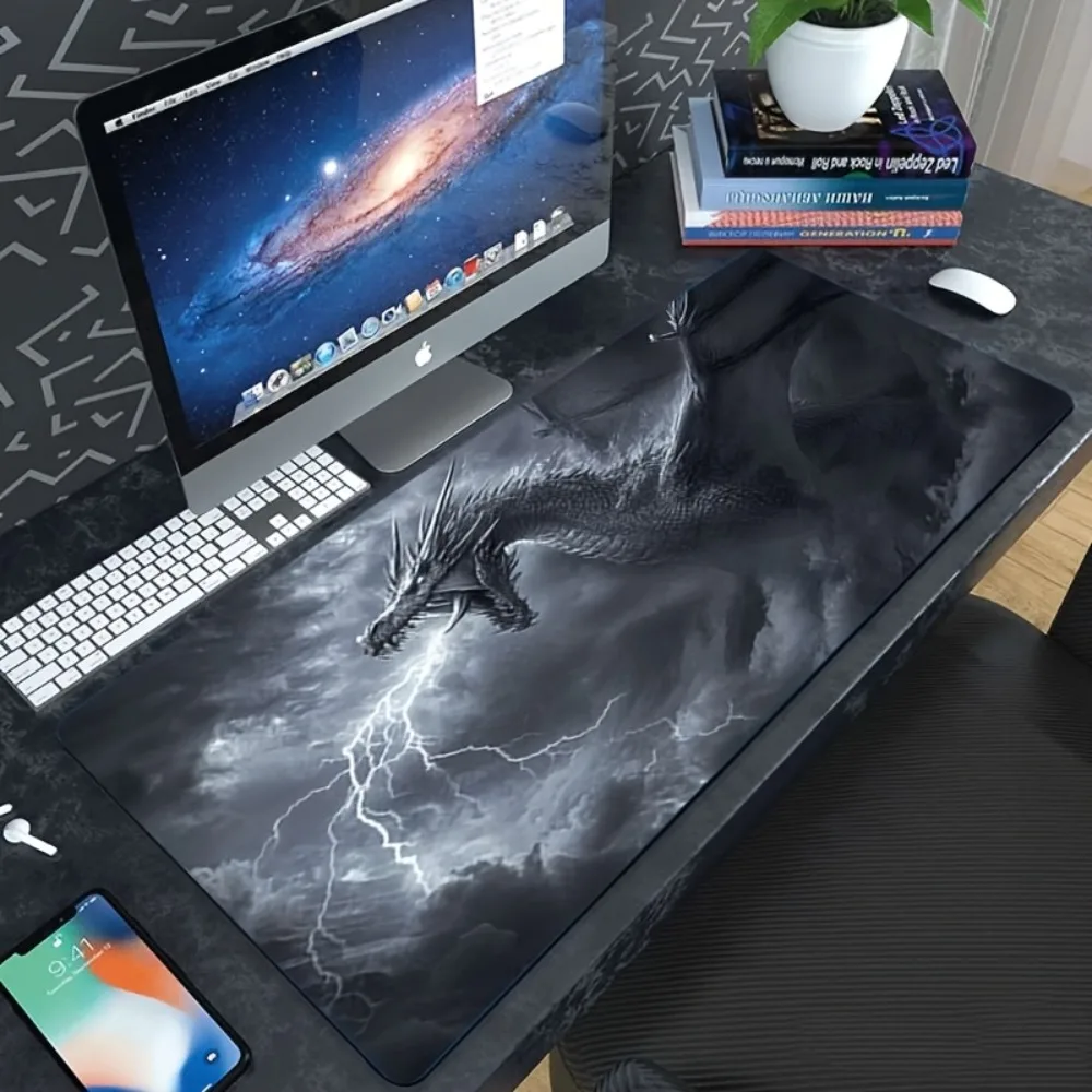 Silver-gray dragon cloud-intersecting illustration durable table mat desk accessories desk organizers and trays tapis de souris 3