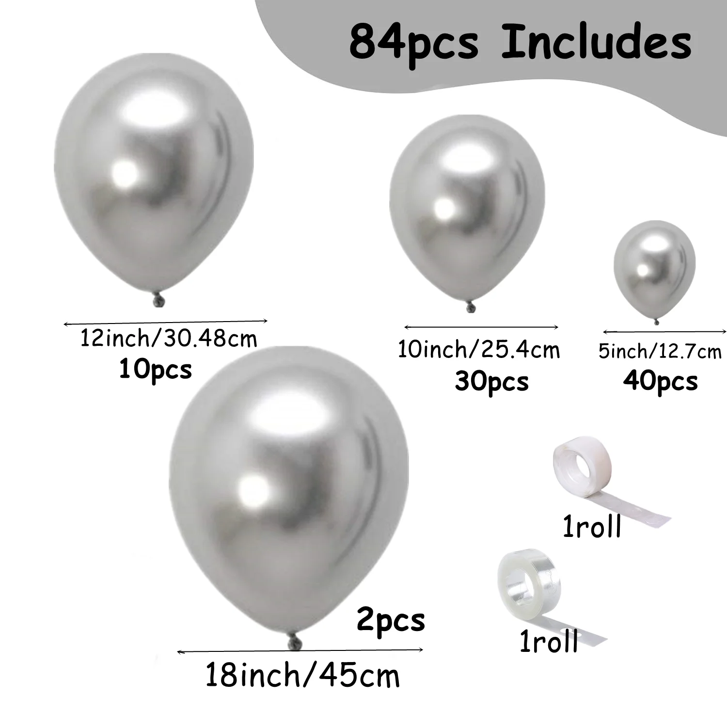 Metallic Silver Balloons 84pcs Silver 18 12 10 5 Inch Chrome Balloon Garland Arch Kit Birthday Wedding Baby Shower Party Decor