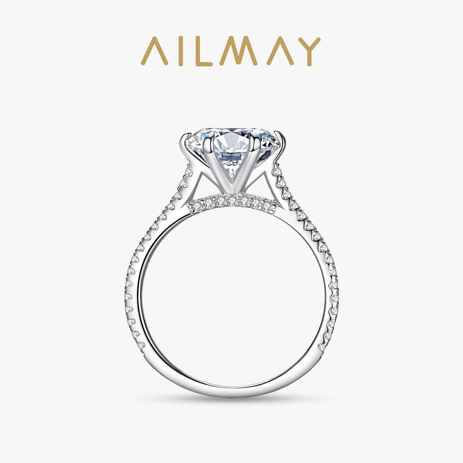 Ailmay 100% 925 Sterling Silver Round Ten Hearts Arrow CZ Ring Exquisite Luxury For Women Wedding Statement Band Fine Jewelry