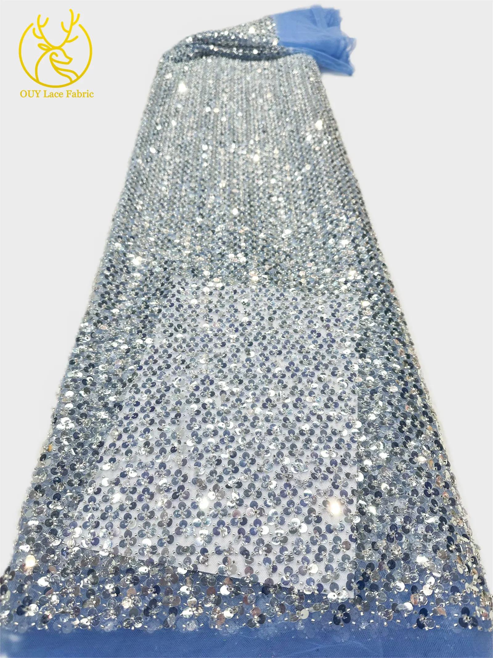 Neues Design Afrikanischer Pailletten-Spitzenstoff 2026 Hochwertiger Nigerianischer Perlen-Tüll-Spitzenstoff für Damen Party Hochzeitskleid Nähen – Detail 4