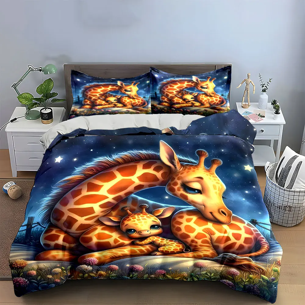 

"Cartoon Giraffe Bedding Set" Multiple sizes kid's and adults' bedroom Exquisite 3PC bedding set, gift