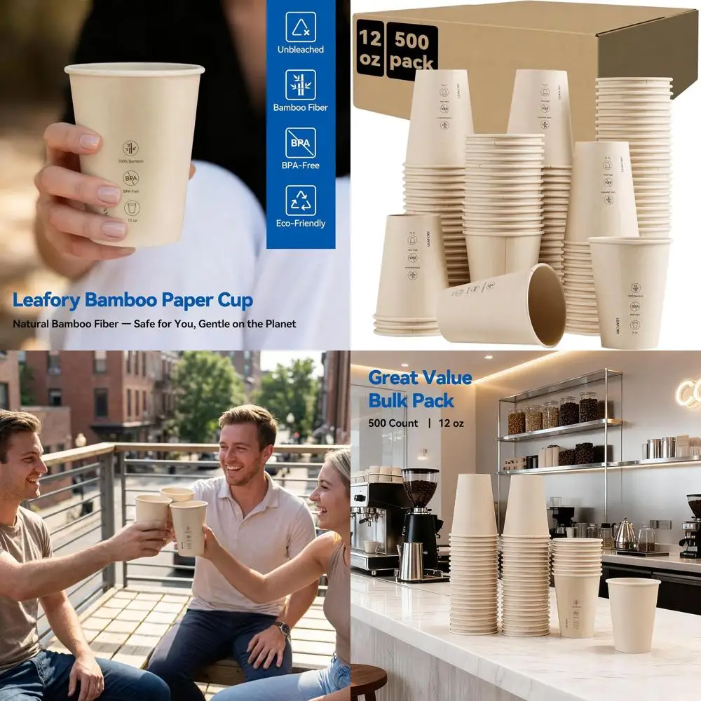 

Одноразовые бумажные стаканчики 12 унций, 500 штук в упаковке - из неотбеленного натурального бамбукового волокна, для горячих и холодных напитков, идеально подходят для дома и вечеринок