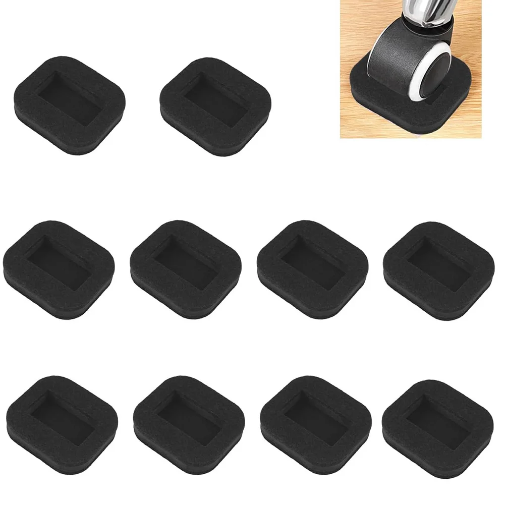 10pcs Felt Furniture Coasters Black Furniture Caster Cups With Felt Bottom Wheelchair Foot Cover Rolling Wheelchair Office Chair