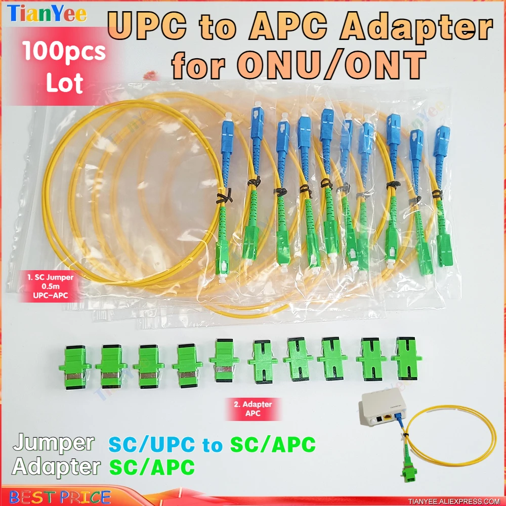 

100pcs SC UPC to APC adapter cable for ONU ONT NU Universal connection SC/UPC-SC/APC 0.5m Suit Jumper with APC Adapter