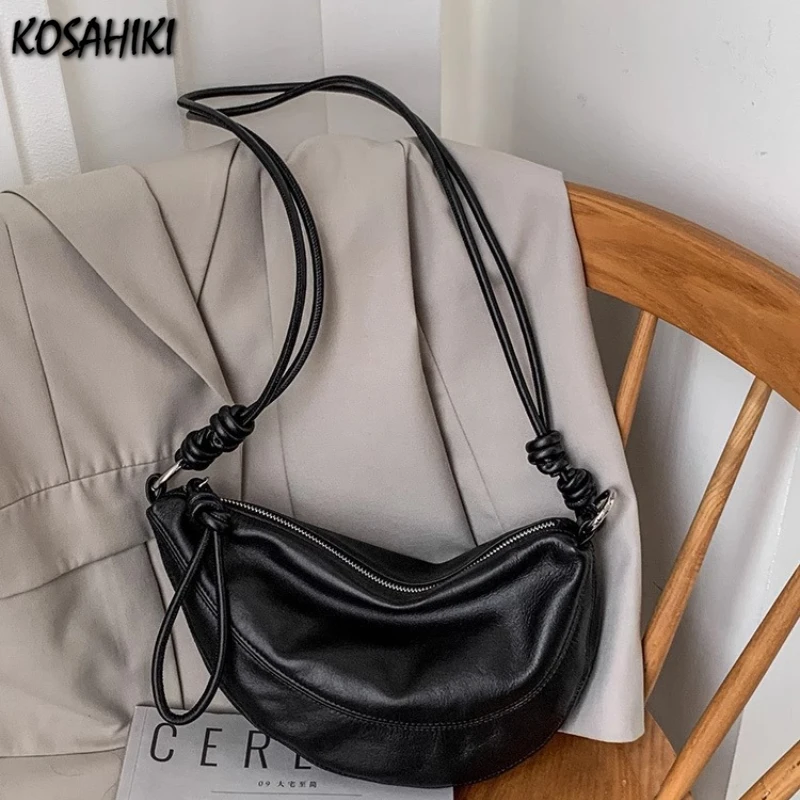 

Pu Leather Vintage Solid All Match Women's Handbags Casual Y2k Aesthetic Simple Shoulder Hobo Bag Fashion Trendy Crossbody Bags