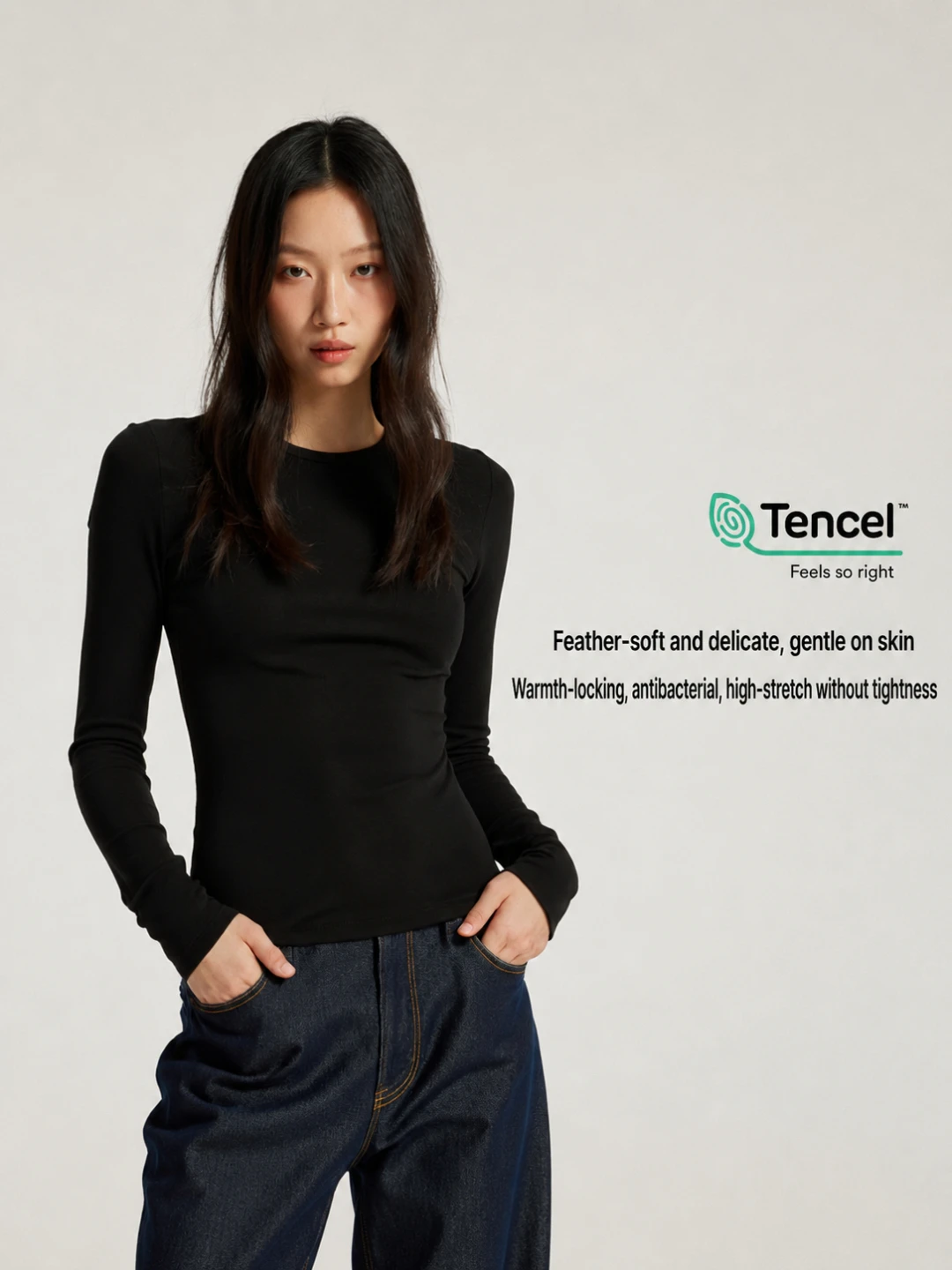 Women Lyocell Merino Wool Blend Long Sleeve Top Slim Fit Bodycon Knit Base Layer Casual Crewneck T-Shirt Y2K Sheer Blouse Tee