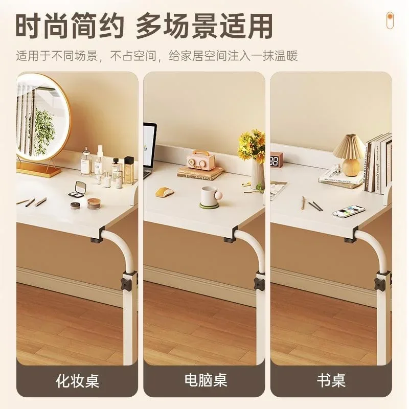 Komputerowy laptop, wózek na kółkach, biurko do domowego biura, nowoczesne regulowane półki na książki, rozkładane biurko na łóżko.