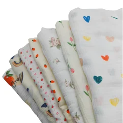 135x50cm Double Crepe Pure Cotton Cute Fruit Pear Yarn Gauze Sewing Fabric,  Making Soft Baby Clothes Cloth