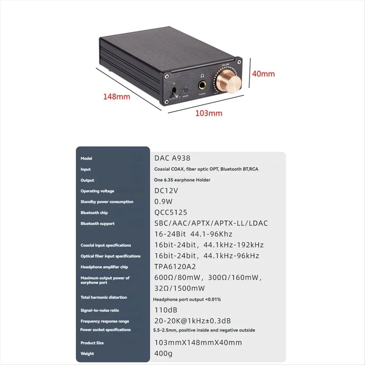 

A23G DAC A938 Bluetooth-декодер Hi-Fi, усилитель для наушников, аудиоусилитель, декодер для домашней стереосистемы, ресивер для колонок