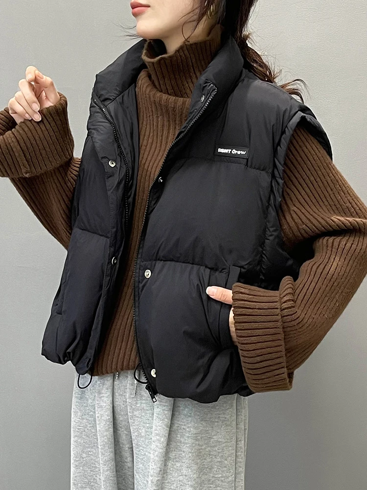 

2023 New Winter Women Short Warm White Duck Down Vest Loose Sleeveless Puffer Jacket Female Zipper Windproof Waistcoat
