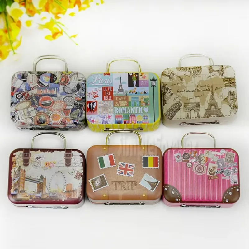 360pcs Continental Mini Tin Box Retro Suitcase Handbag Small Rectangular Candy Box Small Tin Container