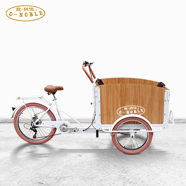 Three wheel cargo tricycle cargo bike Electric Pedals with wood box