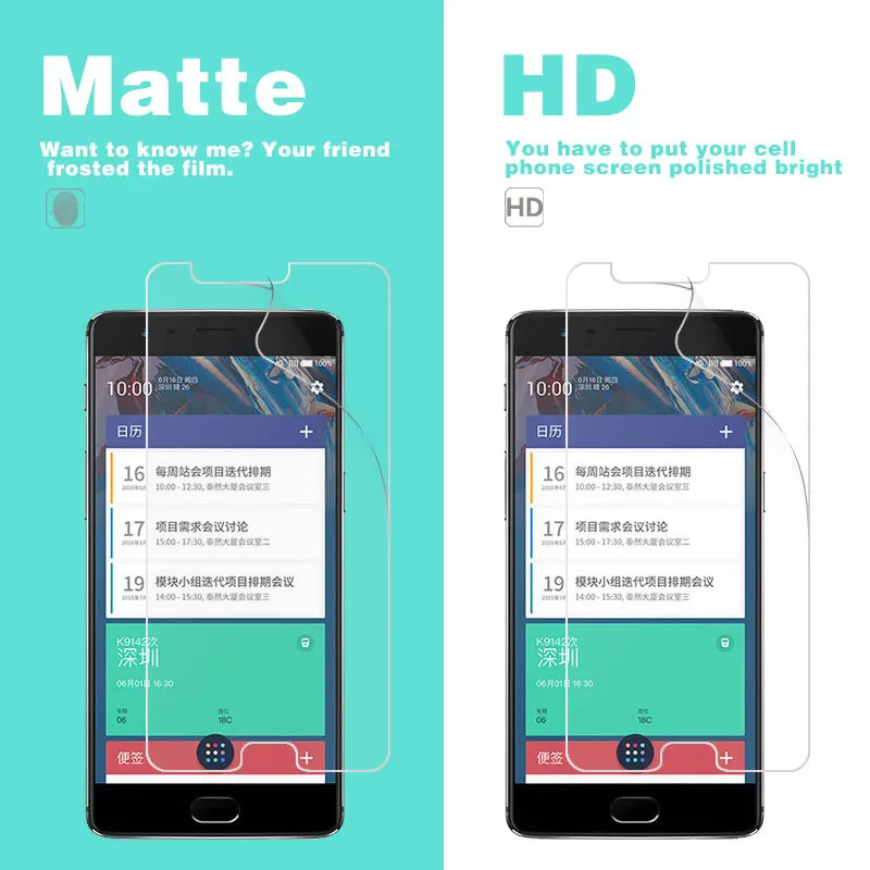 

Front Clear HD Glossy Film For Oneplus A1001 2 3 C4 K10000 K4000 K6000 X Matte Anti-glare Film Cover With Cleaning Cloth