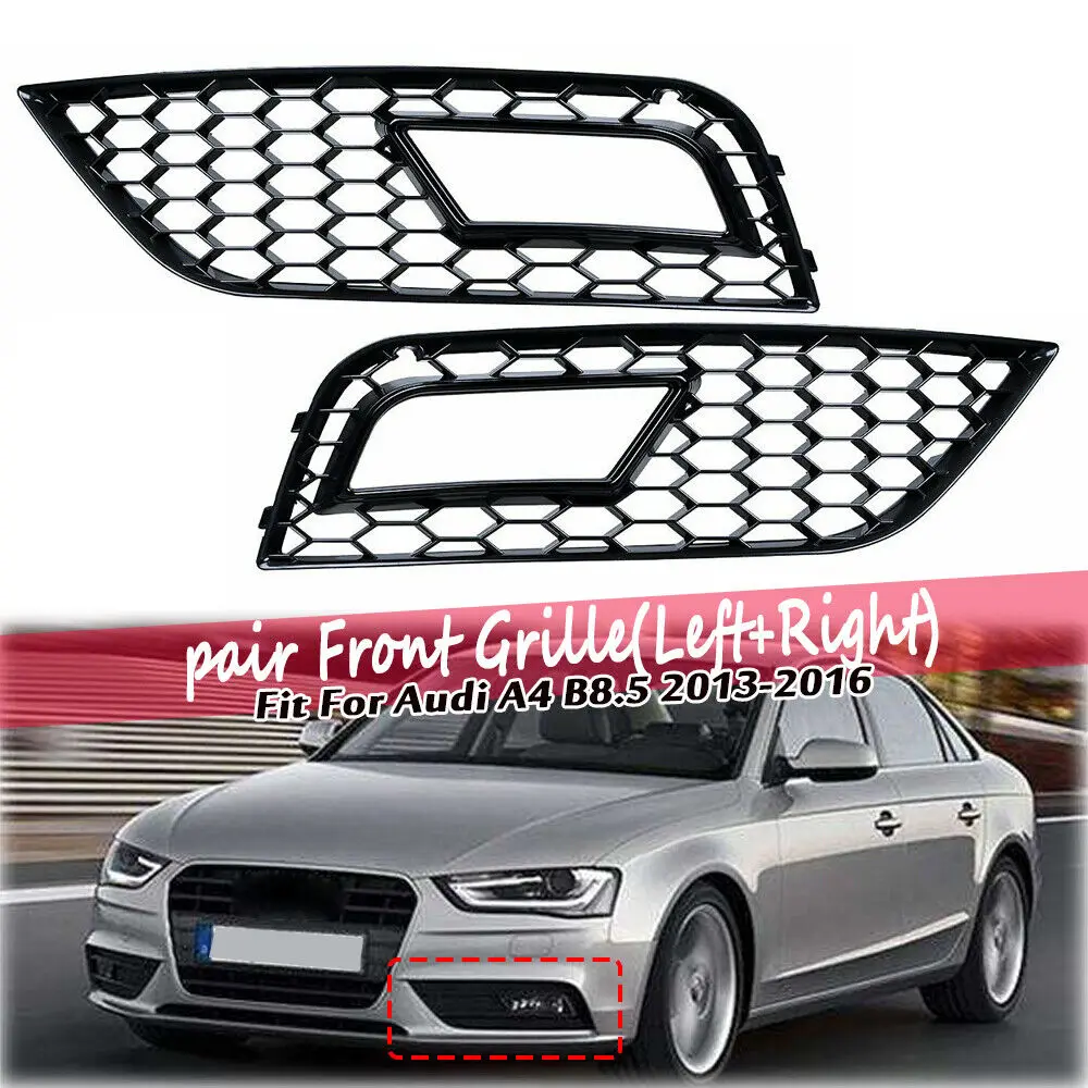 Front Bumper Fog Light Frame Grille Cover Honeycomb Mesh Fog Lamp Trim Protection 2013-2016 For Audi A4 B8.5 Left+Right Black