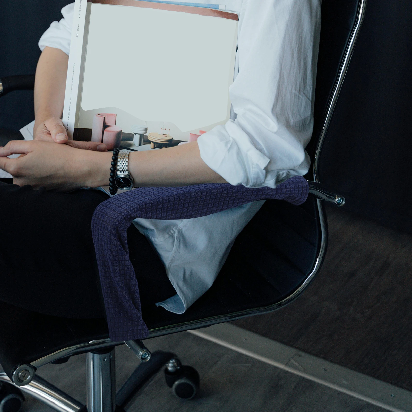 ปลอกหุ้มที่วางแขนเก้าอี้สำนักงาน 1 คู่ กันน้ำ ยืดหยุ่น ถอดออกได้ แผ่นรองกันกระแทกสำหรับเก้าอี้ปรับเอน ปลอกหุ้มที่วางแขนแบบถอดได้