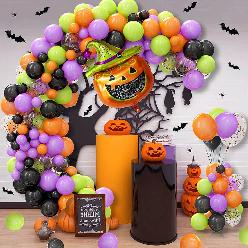 124pack/lot Halloween Balloon Decorations For Spooktacular Party Party Decor Mylar Pumpkin Balloon as picture shows