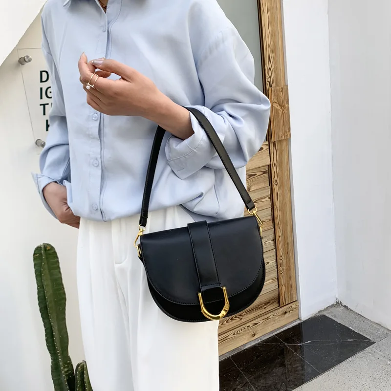 Women Crossbody Bags Korean Fashion Retro Shoulder All-match Saddle Handbags Female OL Elegant PU Leather Bag Casual Daily Chic