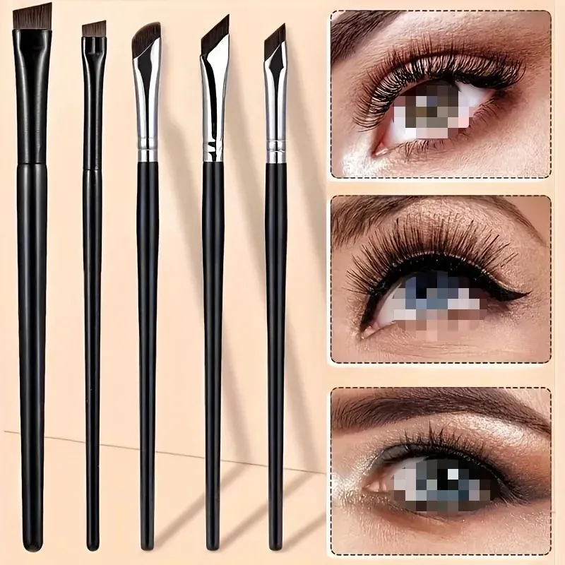 5Pcs Eye Makeup Brush Set, Oblique Flat Blade Eyeliner Brush Sickle-Shaped Angled Eyebrow Brush for Eye Makeup