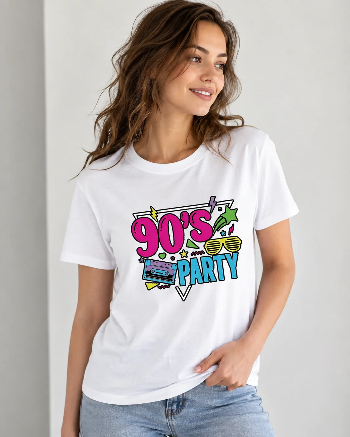 90s Themed Parties, Ladies' Casual T-shirts Concerts or Family Gatherings Bright Neon Colors and Rich Patterns Short Sleeves
