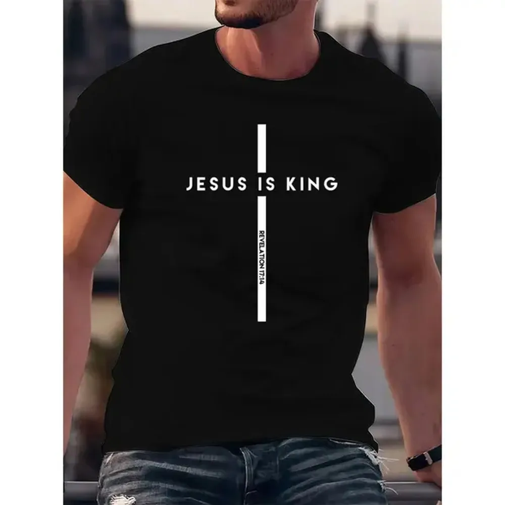 100% Cotton Casual Christian T-Shirt – Jesus Is King With Cross And King Of Kings Message Golf Gift T-Shirt For Men And Women